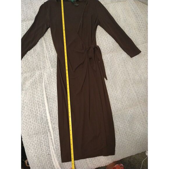 Lauren Ralph Lauren Wrap Vneck Midi Length Long Sleeve Dress 6 Brown Classic - Picture 7 of 8